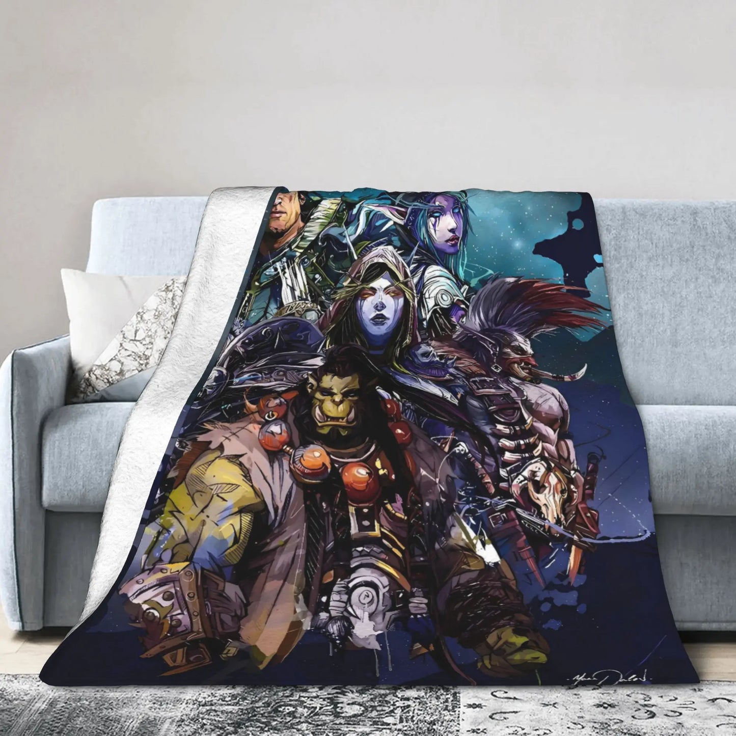 WOW World of Warcraft Arthas Retro Game Flannel Blanket  Super Warm Throw Blanket for Bedroom Camping Bedspread Sofa Bed Cover