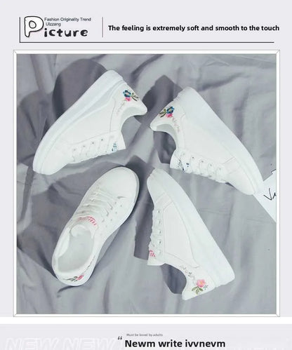 Schuhe 2025 Damen Laufschuhe Frühling Herbst, modisch, weiß, atmungsaktiv, mit bestickten Blumen, Schnürung, lässige Sneaker, Zapatos De Mujer