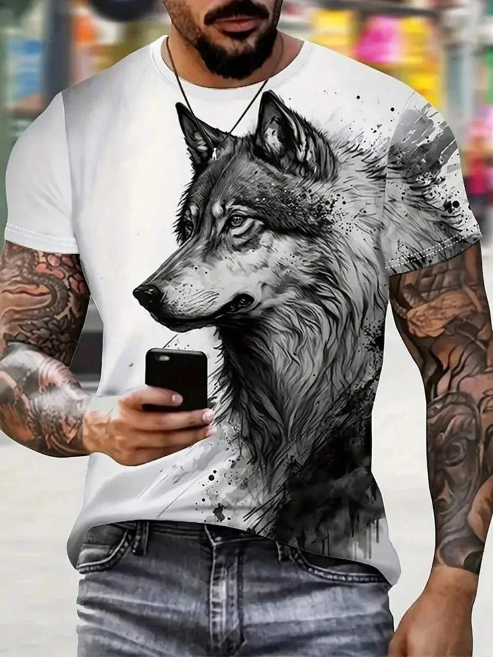 New Men's Wild Wolf Pattern T-shirt Summer Streetwear Outdoor Breathable Casual T Shirt Tops 3D Print Tees Fashion Man Clothes