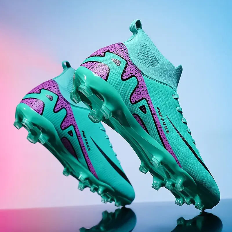 Men High Top Soccer Cleats Anti Slip Wear Resistant Firm Ground Breathable Comfortable Outdoor Grass Field Training Athletic