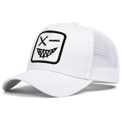 Unisex X-baseballpet met geborduurde lachende gezichtjes en tanden – Lente/zomer – Outdoor-zonnehoed – Verstelbare casual truckerpetten