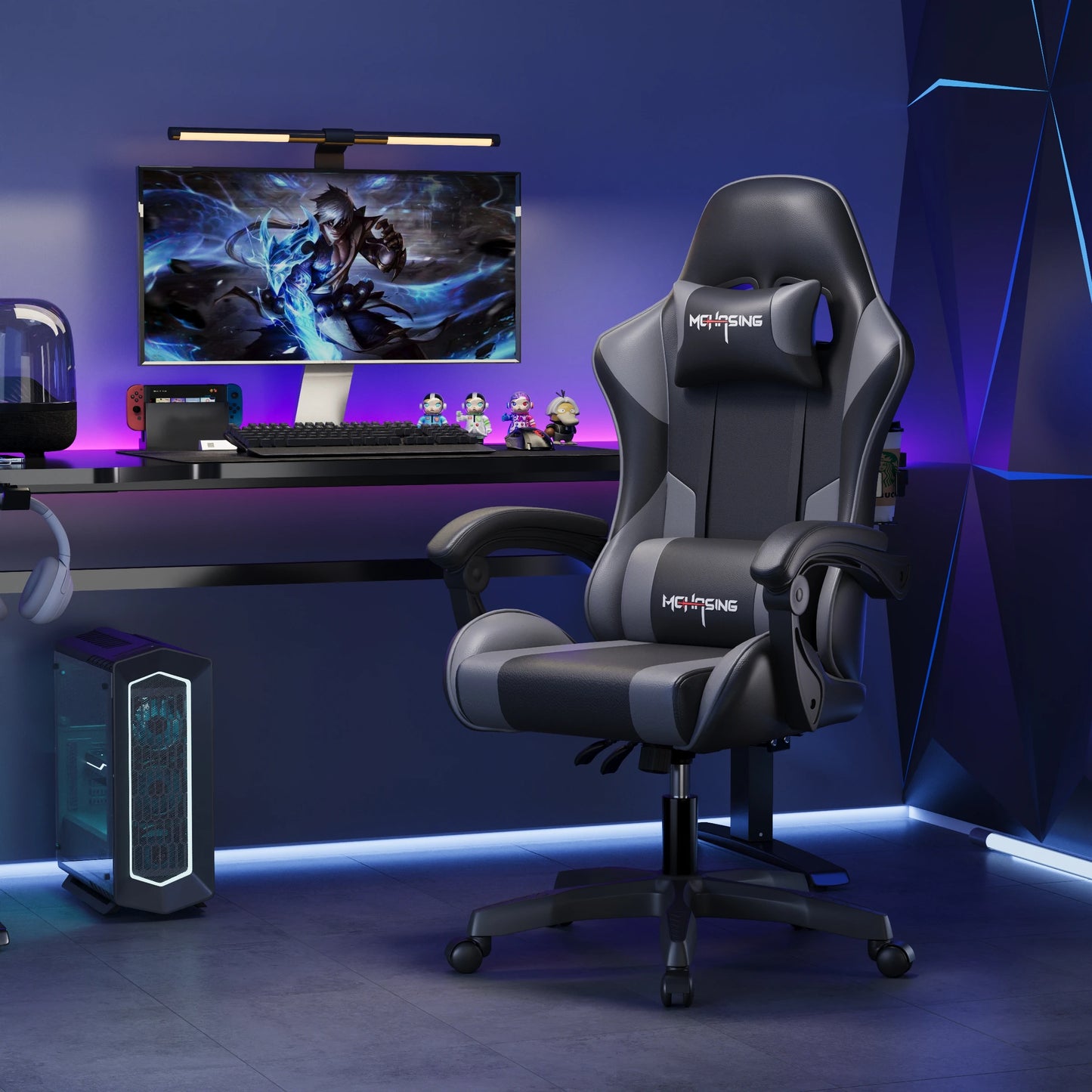 Ergonomická moderní otočná židle pro kancelář i domov – e-sportovní herní židle s kolečky v otočném stylu, počítačová herní židle