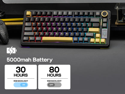 Teclado mecánico EPOMAKER X AULA EA75 MAX 75% ANSI US con hot-swap, montaje gasket, conexión por cable/BT/inalámbrica 2.4GHz, pantalla y perilla