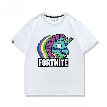 Nowa kreatywna koszulka Fortnite z krótkim rękawem, efektownym nadrukiem cartoon, oddychająca i pochłaniająca pot, dla kobiet i mężczyzn
