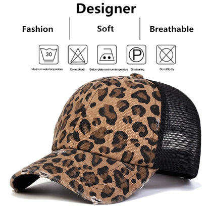 Șepci de baseball unisex cu imprimeu leopard, broderie cu găuri, pentru primăvară și toamnă, pentru activități în aer liber, reglabile, casual, cu protecție solară, șepci sportive