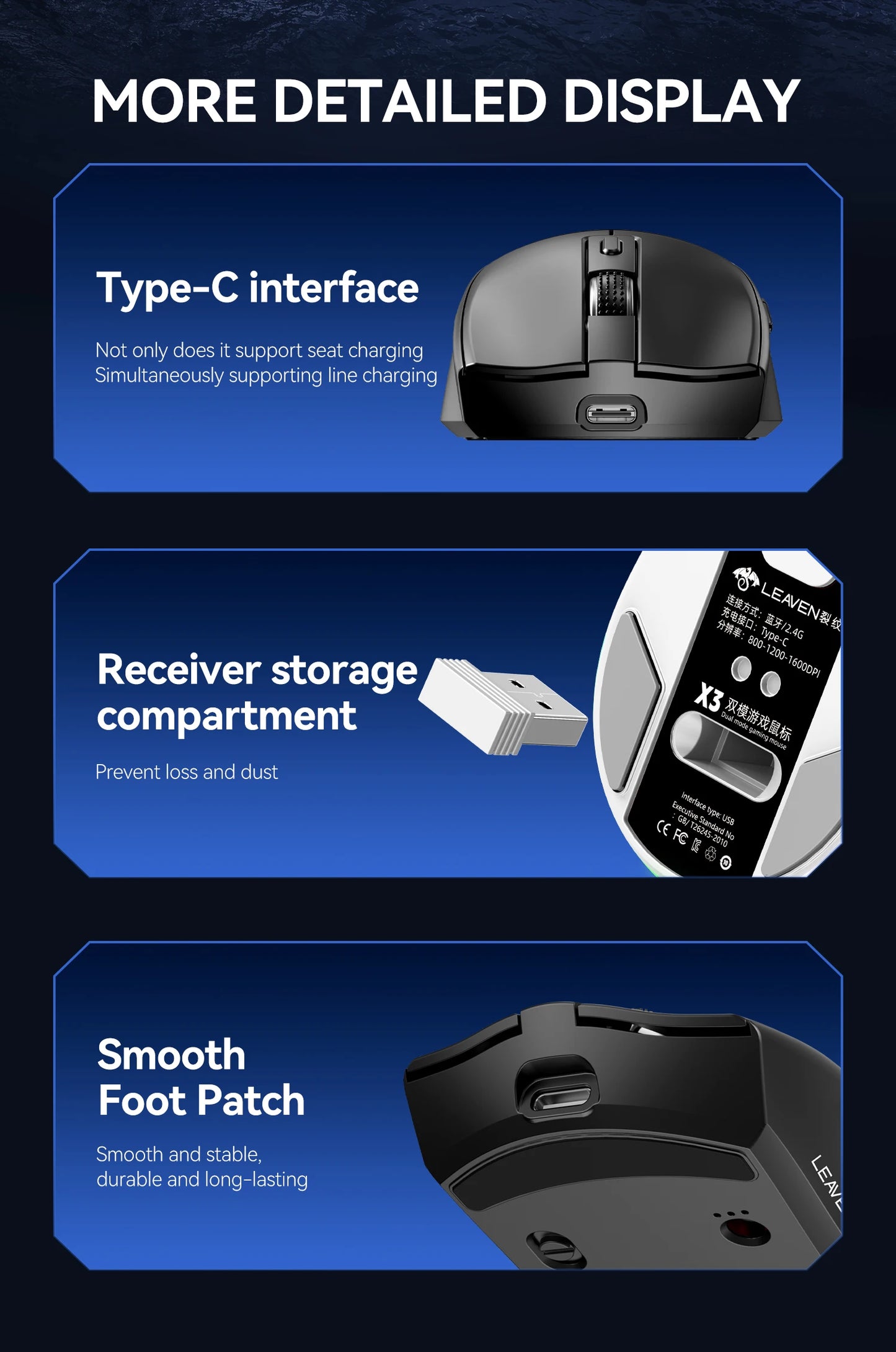 X3 Wireless Bluetooth Mouse 2.4G Dual-Mode Connection, DPI Adjustable,Lightweight Gaming Mouse,RGB Light,300mAh Battery Capacity