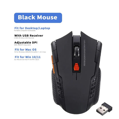 2.4GHz belaidė optinė žaidimų pelė su USB imtuvu, 2000DPI, 6 mygtukai, kompiuterio ir nešiojamojo kompiuterio priedas