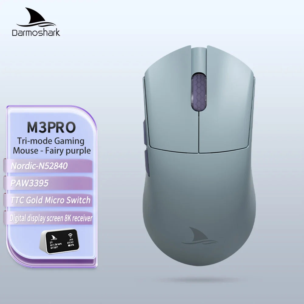 Геймърска мишка Darmoshark M3Pro 2.4G BT безжична Tri-Mode, сензор PAW3395, N52840, 26000DPI, за голяма ръка, макро драйвер, мишка за игри