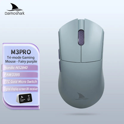 Геймърска мишка Darmoshark M3Pro 2.4G BT безжична Tri-Mode, сензор PAW3395, N52840, 26000DPI, за голяма ръка, макро драйвер, мишка за игри