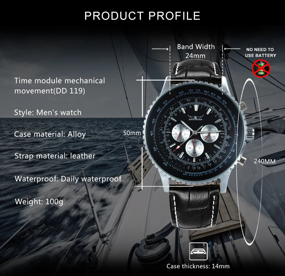 JARAGAR Pilot Automatic Watch for Men Military Multifunction Sub-Dials Mechanical Watches Top Brand Luxury Leather Strap Clock