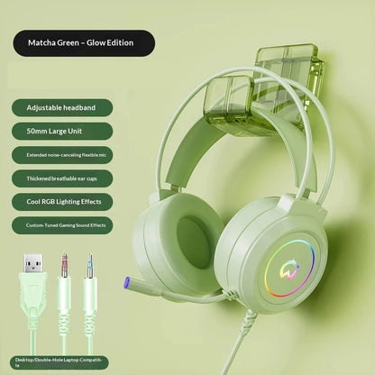 Casque de jeu filaire Paw Hunter T9 avec microphone et éclairage RGB, son surround virtuel 7.1, casque supra-auriculaire pour PC, ordinateur portable et jeux.