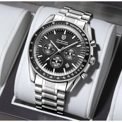 Montre à quartz pour homme, de marque de luxe, étanche et luminescente, en acier inoxydable, dotée d'un chronographe 24 heures et d'un affichage de la date – Montre élégante pour homme
