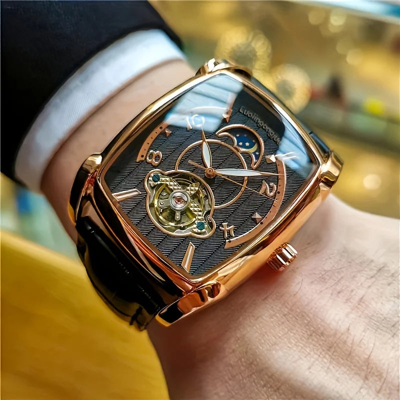 [Luxury mechanical tourbillon watch] Lightweight luxury mechanical tourbillon watch for men – High-end, fully automatic model in a trendy ‘skeleton’ style, ideal for a professional outfit o