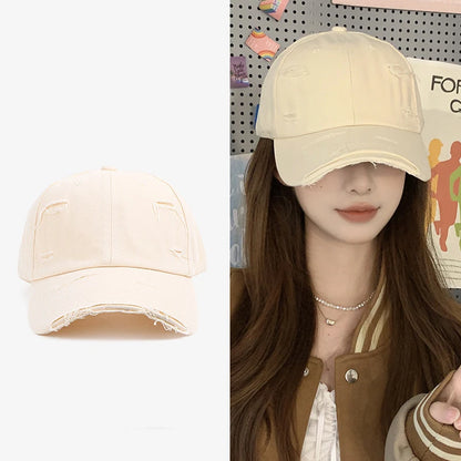 Gorra de pico de pato con ala curvada, versátil, de estilo hip-hop, con personalidad retro y efecto desgastado, para hombre y mujer, nueva colección primavera-verano