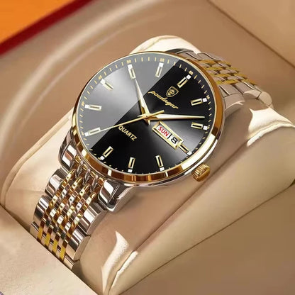 Relógio de pulso masculino POEDAGAR Business Quartz, aço inoxidável, resistente à água, data iluminada, relógio de pulso de luxo casual para homem