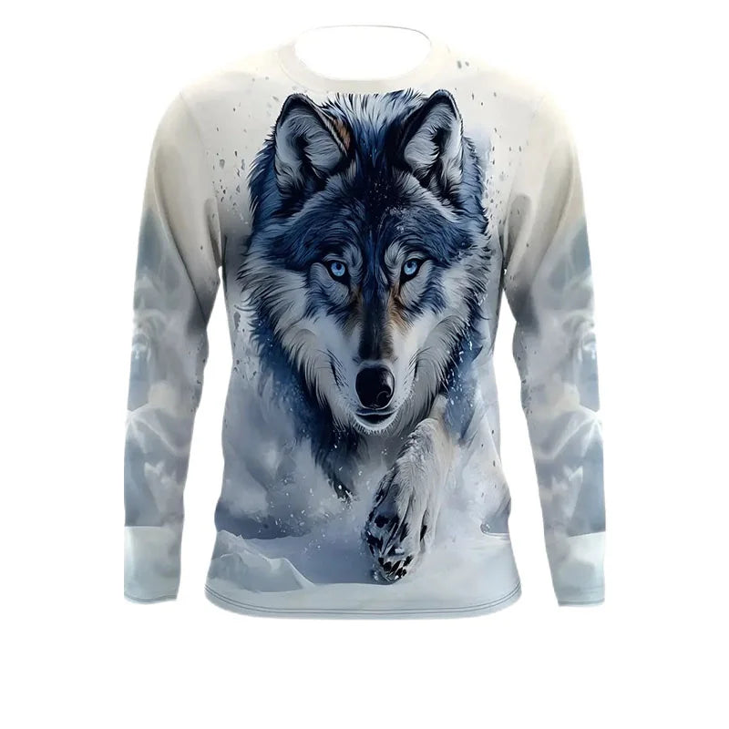 Wolf Moon Raccoon Pattern T-Shirt For Men Cool Animals 3D Printed T Shirts Autumn Casual Loose O-Neck Tops Tees Long Sleeves