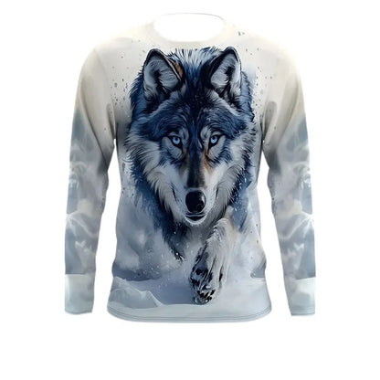 Wolf Moon Raccoon Pattern T-Shirt For Men Cool Animals 3D Printed T Shirts Autumn Casual Loose O-Neck Tops Tees Long Sleeves