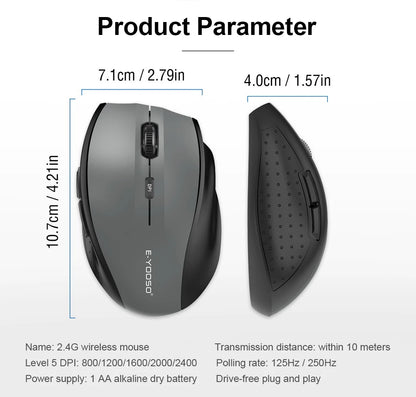 E-YOOSO E-1010 USB 2.4G Wireless Gaming office Mouse 2400 DPI optical Game Mice ergonomic for laptop PC computer