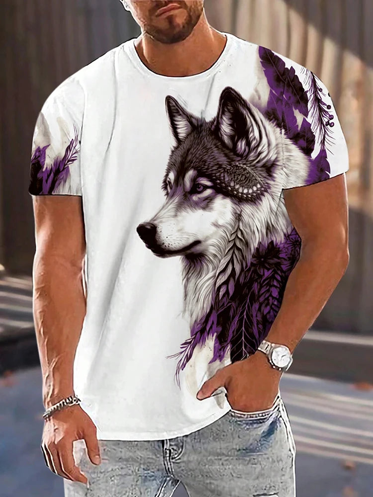 Wolf Pattern Summer 3D Printed Large-sized Men's T-shirt Is Loose Comfortable and Casual Suitable for Daily Wear