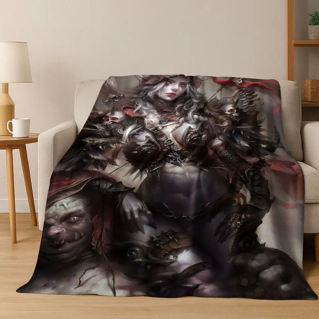 Pătură din flanel WOW World of Warcraft Arthas Demon Illidan Sylvanas, pled moale și confortabil pentru casă, dormitor, pat, canapea, husă, cadou