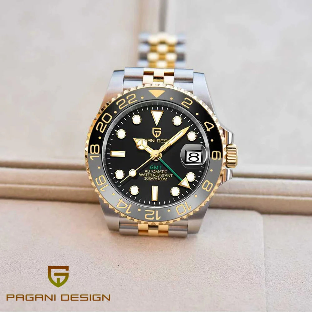 Pagani Design GMT Mechanical Men’s Watch – Luxury model with sapphire crystal, stainless steel case and ceramic bezel – Automatic men’s watch, business style