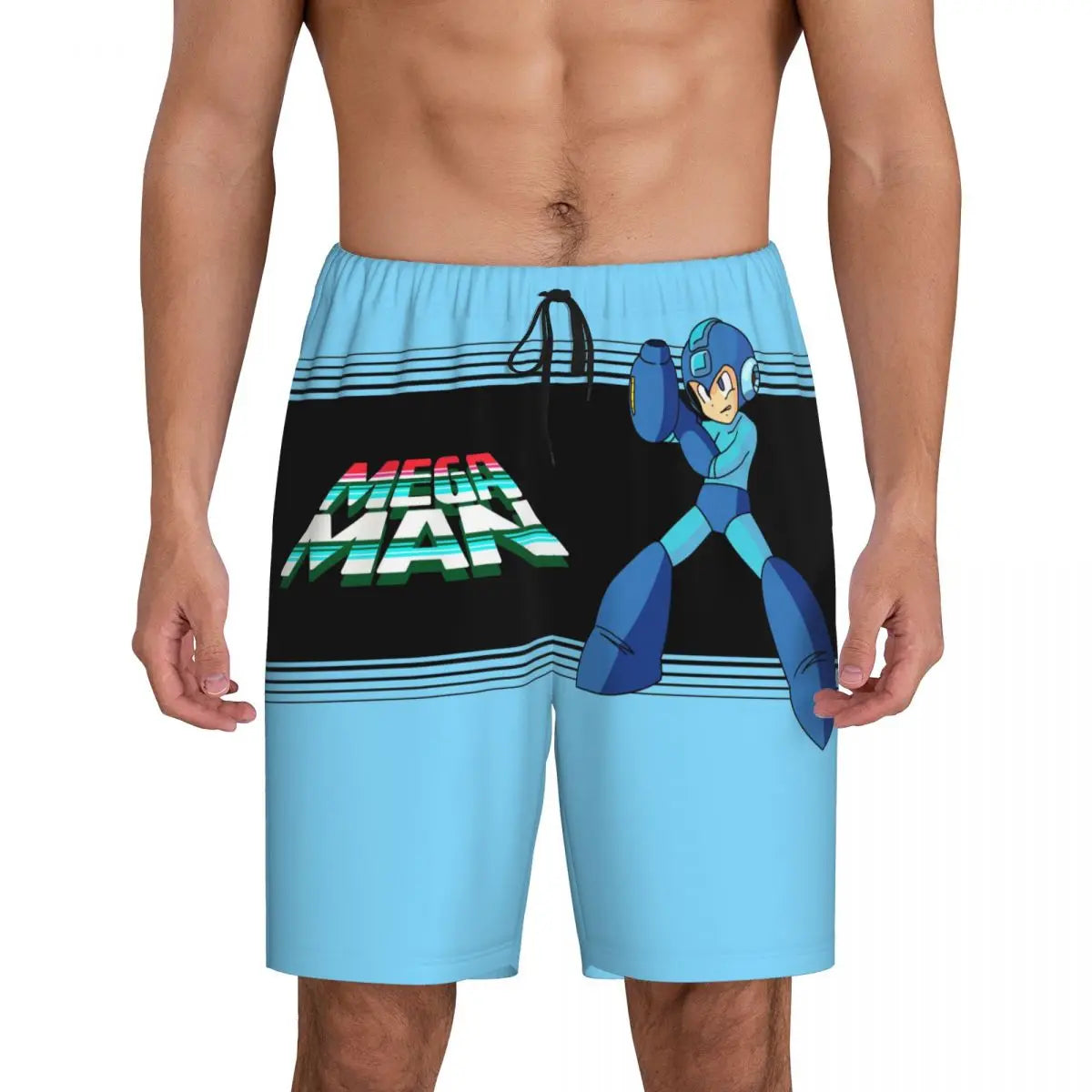 Custom Megaman Video Game Mega Man Short Pajama Pants Men Sleepwear Sleep Lounge Bottom Shorts Sleeping Pants