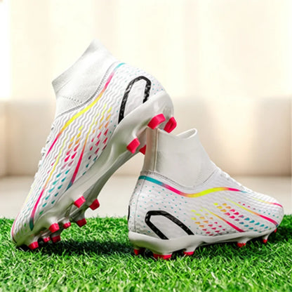 Chaussures de football AG FG pour adultes, dédiées aux compétitions, tissu PU haute densité, crampons longs en TPU antidérapants, robustes, pour entraînement sur gazon naturel
