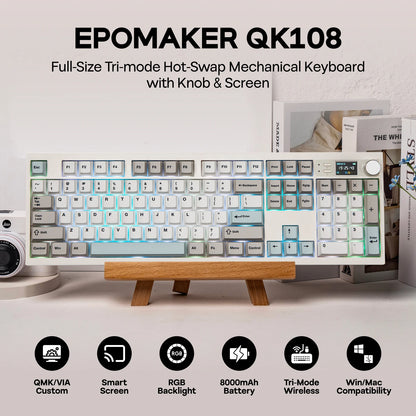 EPOMAKER QK108 QMK/VIA Full-Sized ANSI US Layout Wired/BT/2.4Ghz Wireless Mechanical Keyboard RGB Backlight with 8000mAh Battery