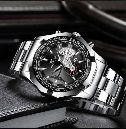 Orologio da polso al quarzo di lusso BINBOND da uomo, luminescente, impermeabile, con datario automatico, in acciaio inossidabile