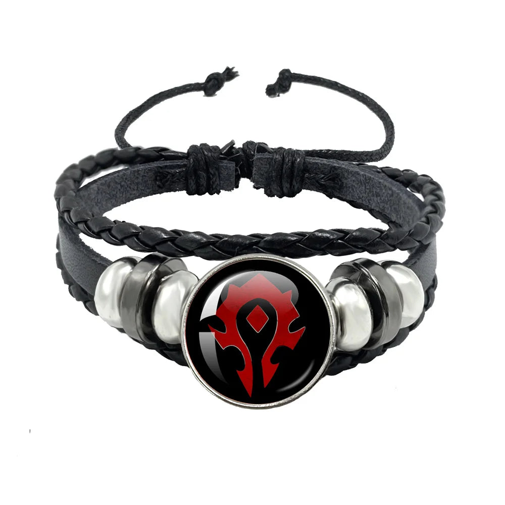 Classic Games World Of Warcraft Hearthstone Glass Leather Rope Bracelet For WOW Alliance and Horde Combatant Gift