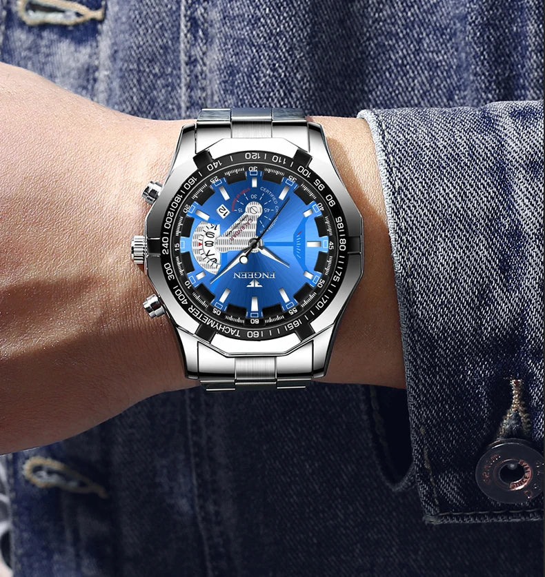 Relógio de pulso para homem, estilo militar, casual ou desportivo, de quartzo, de marca de prestígio, inteiramente em aço, à prova de água