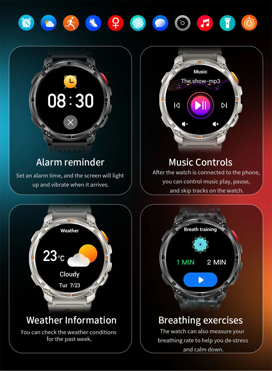 2026 T-Rex 3 Style Smartwatch for Men  1100mAh Battery, GPS, 10ATM Waterproof, Bluetooth Calling & Sports Tracker
