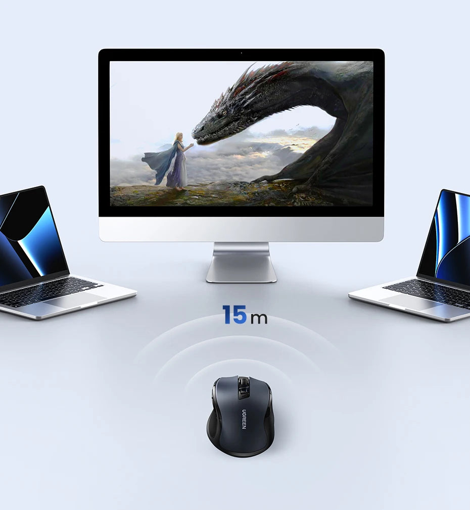 Mysz bezprzewodowa UGREEN Bluetooth 5.0, ergonomiczna, 4000DPI, 6 cichych przycisków, do MacBooka, tabletu, laptopów, komputera PC, 2.4G