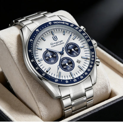 Montre à quartz pour homme, de marque de luxe, étanche et luminescente, en acier inoxydable, dotée d'un chronographe 24 heures et d'un affichage de la date – Montre élégante pour homme