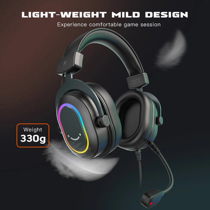 FIFINE RGB-Gaming-Headset mit Mikrofon – kabelgebundene Over-Ear-Kopfhörer mit 7.1 Surround Sound für PC, PS4 & PS5 mit 3 EQ-Modi