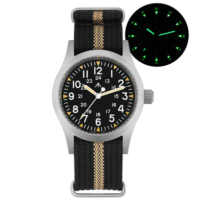 Militado ML05 Vintage Field Watch  VH31 Sweep Quartz Movement, Domed Sapphire Crystal, 38mm, Luminous & 100M Waterproof