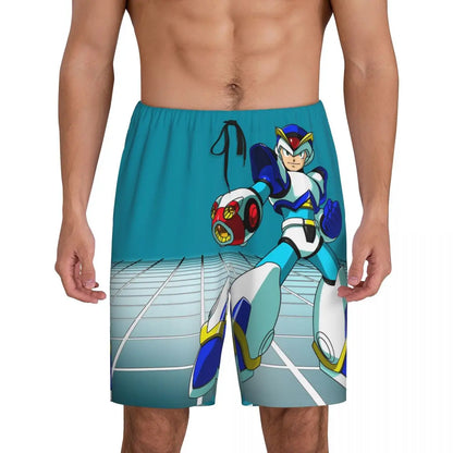 Custom Megaman Video Game Mega Man Short Pajama Pants Men Sleepwear Sleep Lounge Bottom Shorts Sleeping Pants