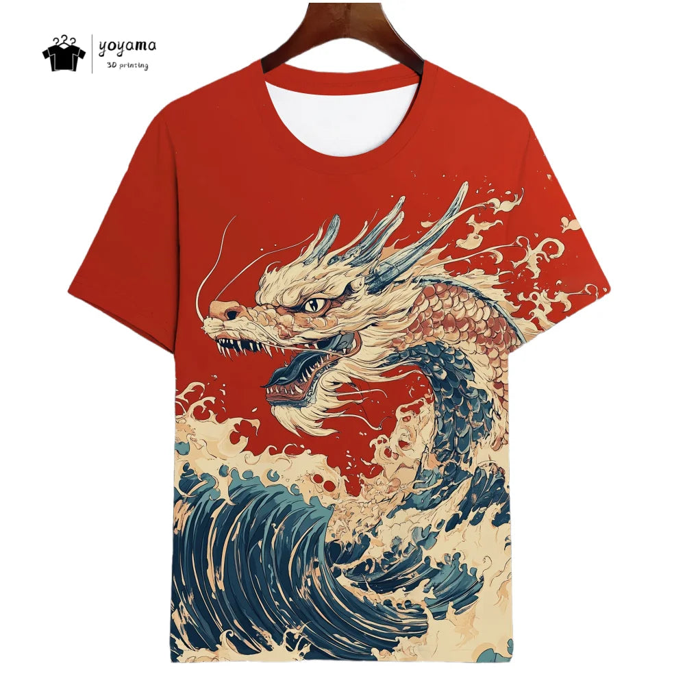 Herren-T-Shirt mit Drachenmuster, kurzärmeliges Fashion-Streetwear-Shirt, Rundhals-Top mit trendigem 3D-Tierprint, locker und vielseitig, Herrenbekleidung