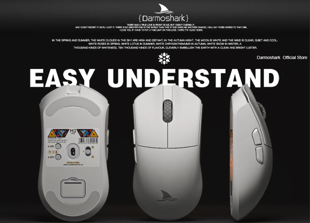 Геймърска мишка Darmoshark M3Pro 2.4G BT безжична Tri-Mode, сензор PAW3395, N52840, 26000DPI, за голяма ръка, макро драйвер, мишка за игри