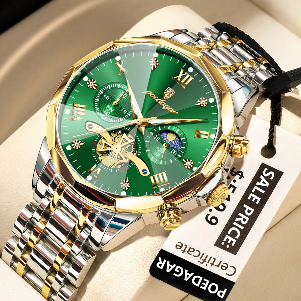 Montre homme de luxe POEDAGAR, chronographe lumineux étanche, en acier inoxydable, à quartz.