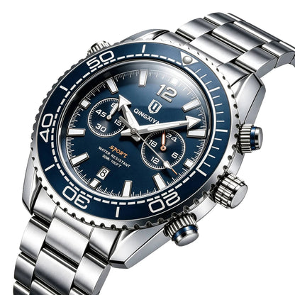 Montre-bracelet de luxe pour homme de marque QINGXIYA, chronographe sport étanche avec date lumineuse, montre à quartz décontractée pour homme