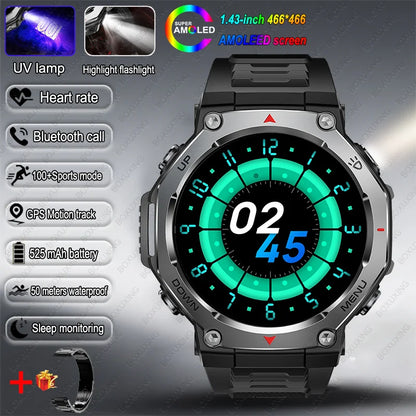 T-Rex 3 Military Smartwatch for Men  GPS Sports Tracker, 5ATM Waterproof, Heart Rate Monitor & Bluetooth Calling