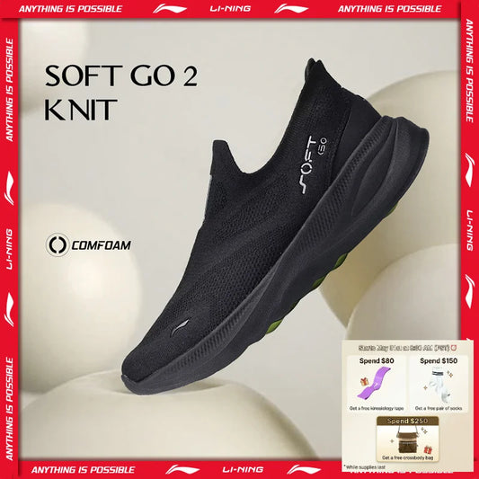 Li-Ning miesten SOFT GO 2 KNIT Slip-on -vapaa-ajan kävelykengät, vaimentavat, mukavat ja vakaat LiNing-verkkokangaslenkkarit juoksuun, arkeen ja urheiluun AGLV017