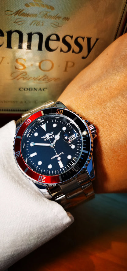 Classic mechanical watch for men – Luxury brand, business style, automatic movement, rotating bezel, luminescent dial, steel bracelet
