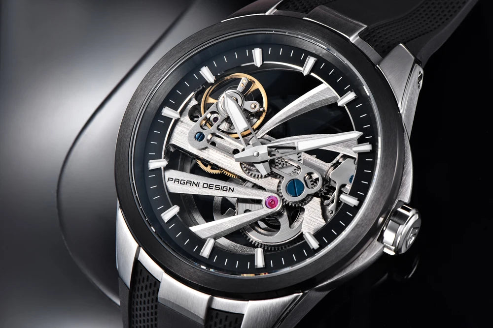Herrenuhr PAGANI DESIGN – Mechanisches Automatik-Luxusmodell, durchbrochenes Zifferblatt, Saphirglas mit Antireflexbeschichtung, wasserdicht, leuchtende Zeiger – Geschenkidee für Herren