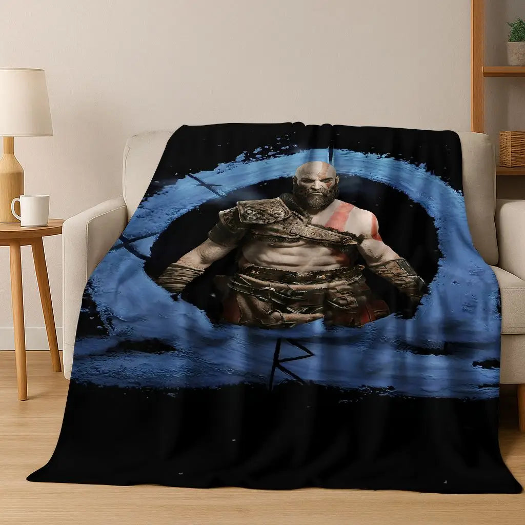Classics God of War Kratos 3A játékos flanel takaró, meleg és kényelmes, puha takaró otthoni használatra, hálószobába, ágyra, kanapéra, gyerekeknek ajándékba