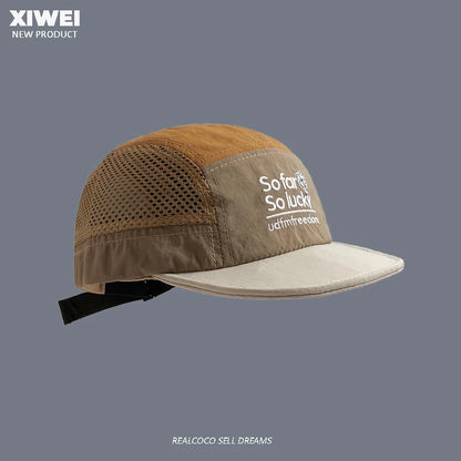 Sommerliche, farblich abgestimmte, bestickte, schnell trocknende Mütze für Damen und Herren – Outdoor-Sport, atmungsaktives Mesh, Sonnenschutz, Baseballkappe mit fünf Segmenten