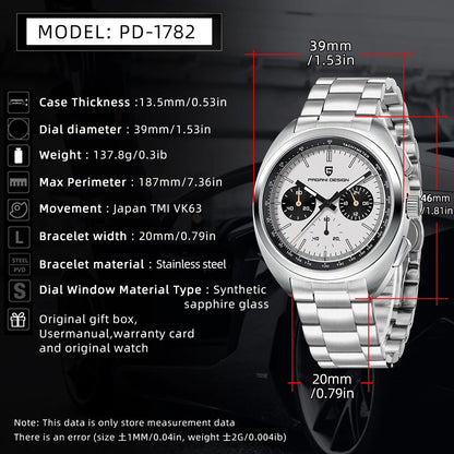 PAGANI DESIGN 2026 NEW Turtle Back Chronograph 1782 fashion quartz wristwatch for Man Luminous Waterproof Watch Reloj hombre