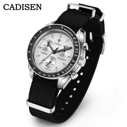 CADISEN Új férfi karórák Luxus kvarc karóra férfiaknak Zafír AR bevonatú üveg Vászon VK68 Speed Chronograph Automatikus