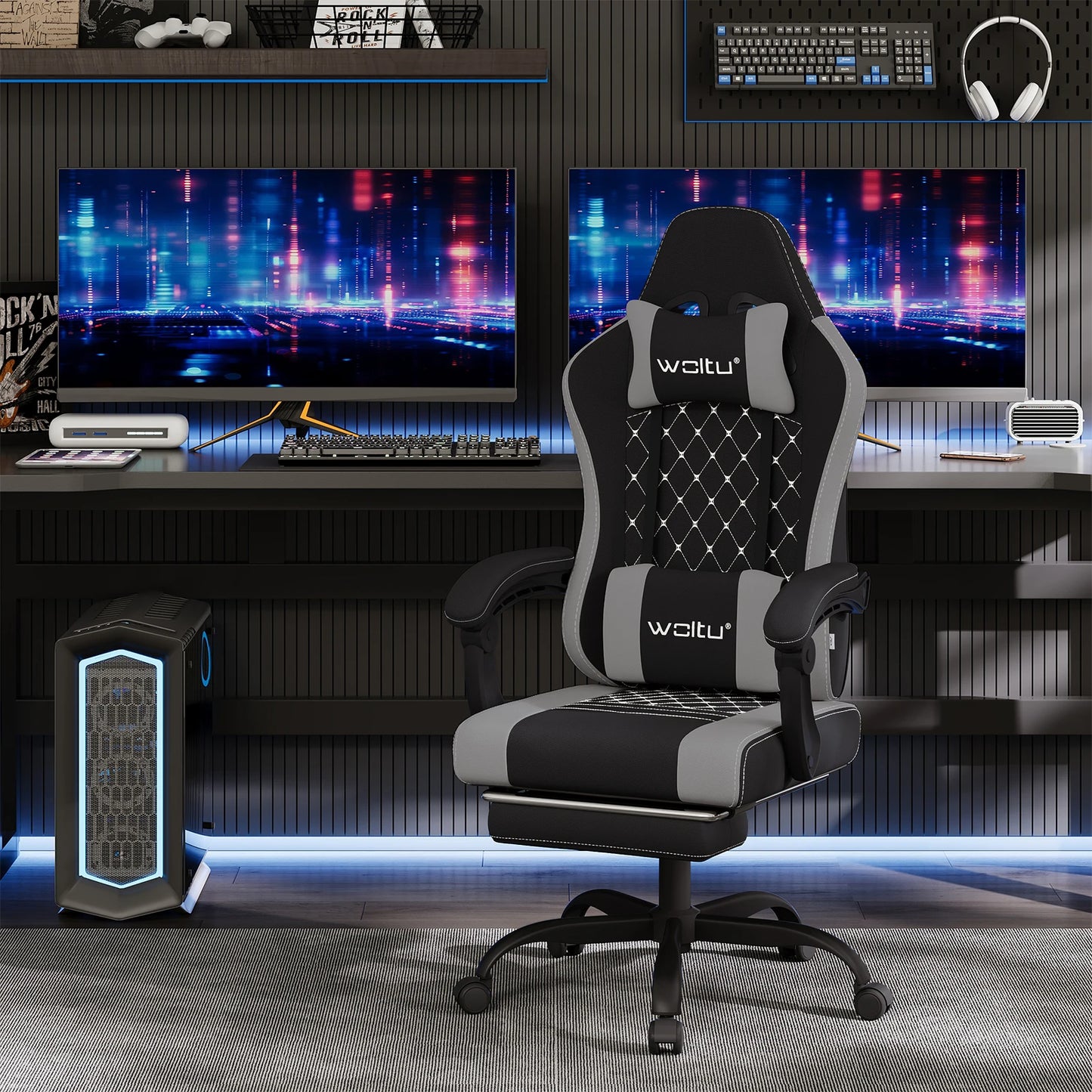 WOLTU sukamoji kompiuterio kėdė su masažo funkcija, ergonominė biuro kėdė su pagalvėle ir pakoju, reguliuojamo aukščio gaming kėdė